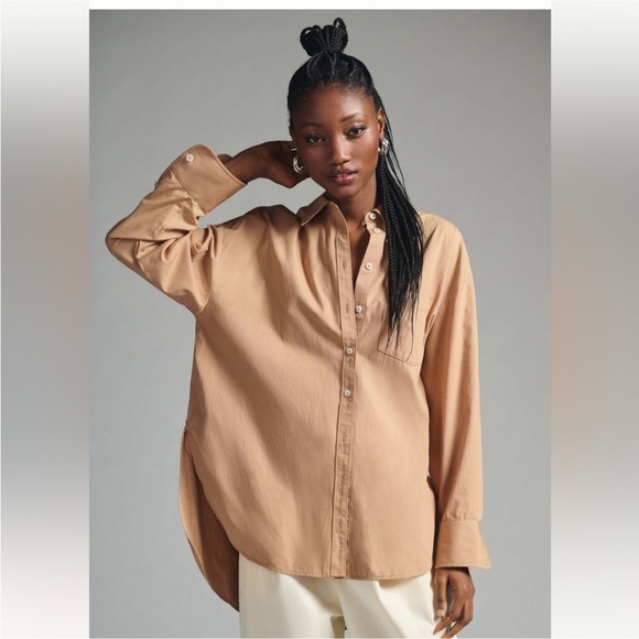Anthropologie MAEVE The Bennet Buttondown Shirt Camel Size Small - Picture 6 of 16